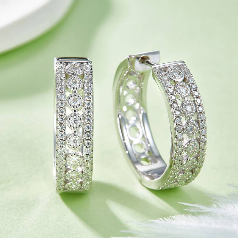 三排对半耳环S925银Moissanite厘石D级0.74ct